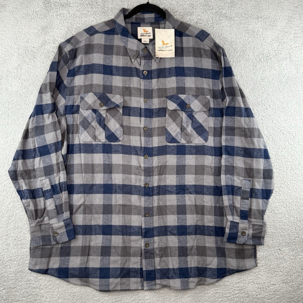 Field & Stream Flannel Shirt Men's 3XL Blue Plaid Button‎ Down Outdoor Midweight